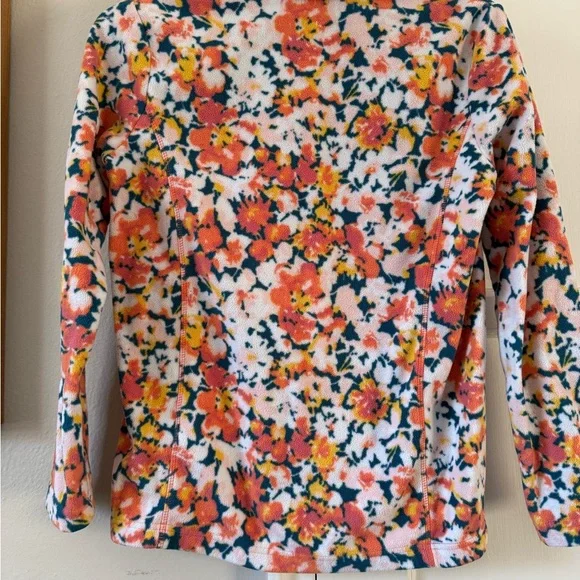 Lands’ End Floral Quarter Zip Fleece Pullover Cozy Casual Layer Size Small - Picture 2 of 3